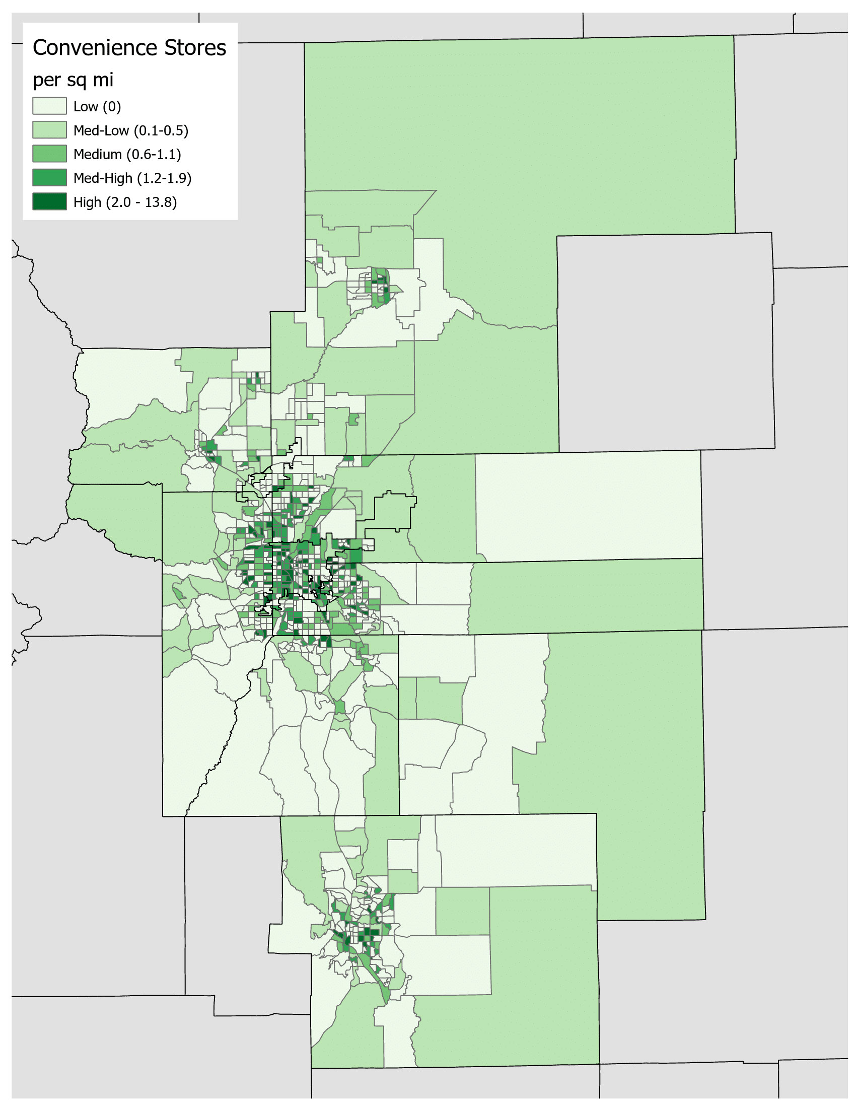 Example of the resulting map by tract for convenience stores