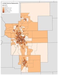 Example of the resulting map by tract for limited service restaurants