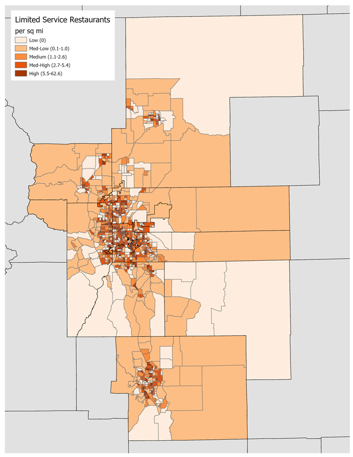 Example of the resulting map by tract for limited service restaurants